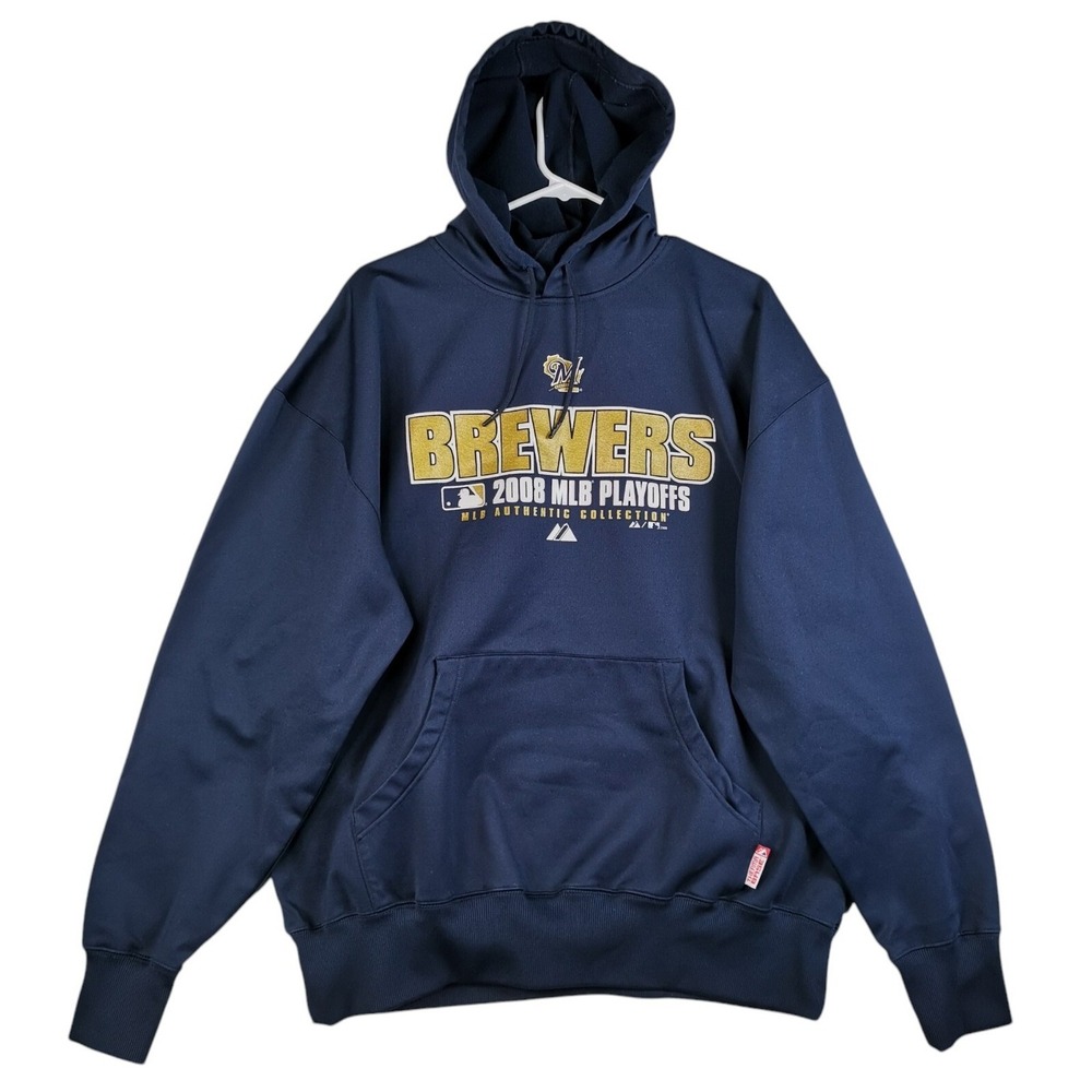Vintage 2008 Majestic Milwaukee Brewers MLB Playoffs Hoodie Pit To Pit 27 in